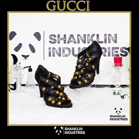 🤍🐼GUCCI🐼🤍 Limited Edition Gold Metal Heels SZ 39.5 US 9.5 - Picture 2 of 13